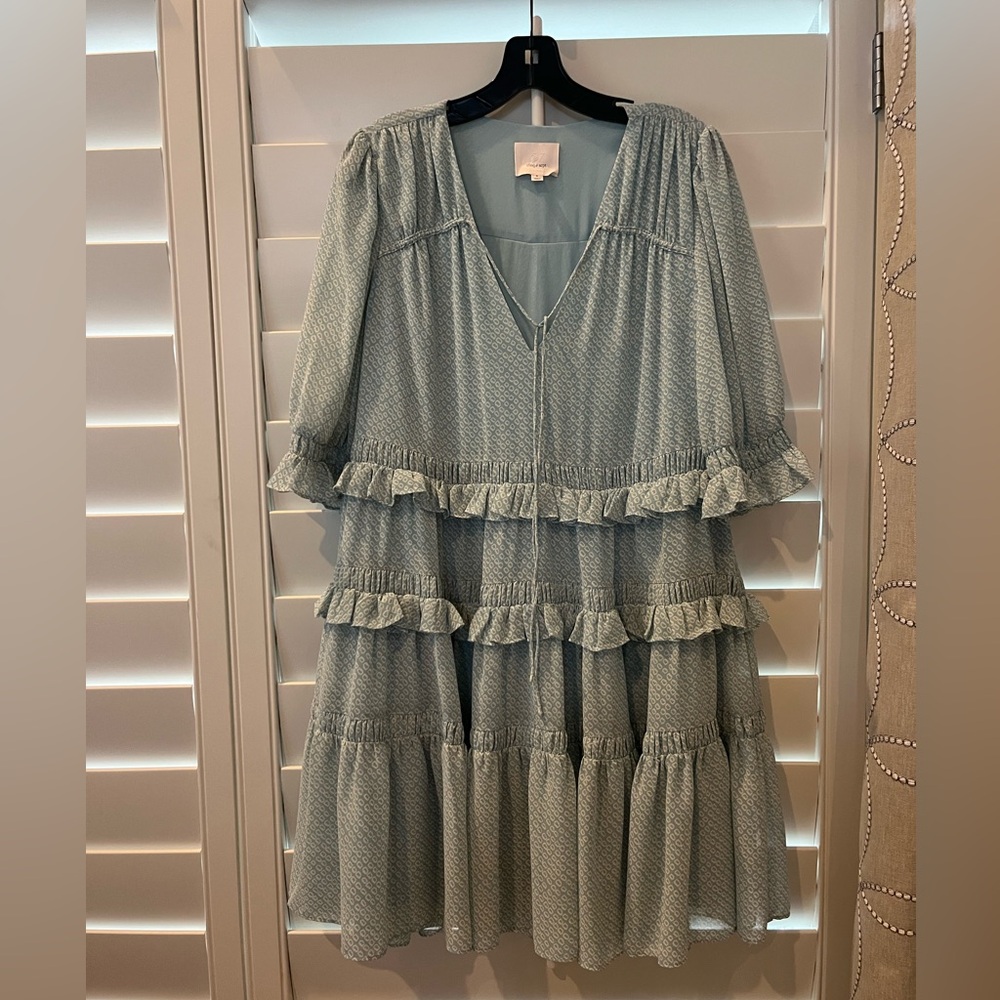 Cinq à Sept light blue ruffle dress